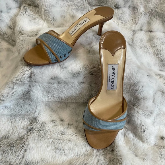 Jimmy Choo Shoes - Jimmy Choo Hampton Denim Kitten Heels Slides Size 35.5